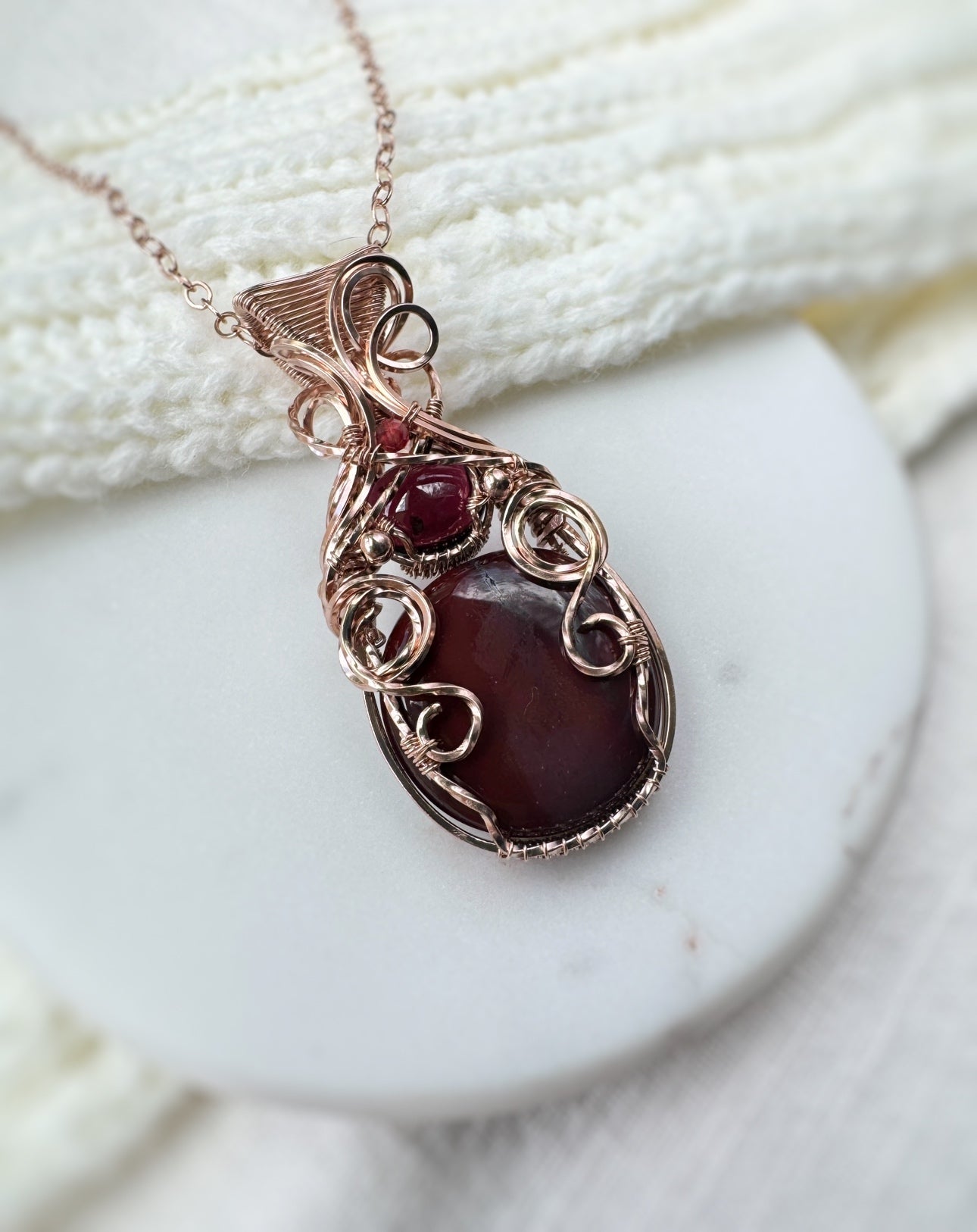 Mookaite Jasper, Garnet & Andesine in 14k Rose Gold Filled Necklace