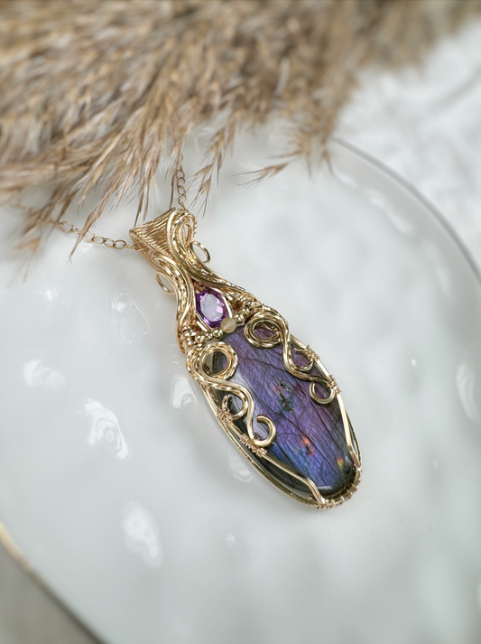 Purple Labradorite, Amethyst & Citrine Necklace in 14k Gold Filled