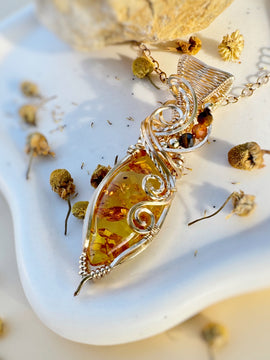 Amber, Hessonite Garnet & Tiger's Eye Necklace in 14k Gold Filled