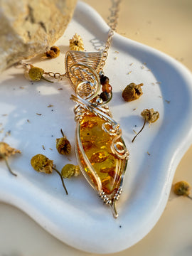 Amber, Hessonite Garnet & Tiger's Eye Necklace in 14k Gold Filled