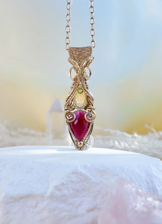 Faceted Garnet, Opal & Peridot 14k Gold Filled Necklace