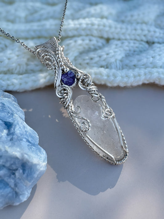 Clear Quartz, Blue Sapphire & Blue Kyanite Argentium Silver Necklace