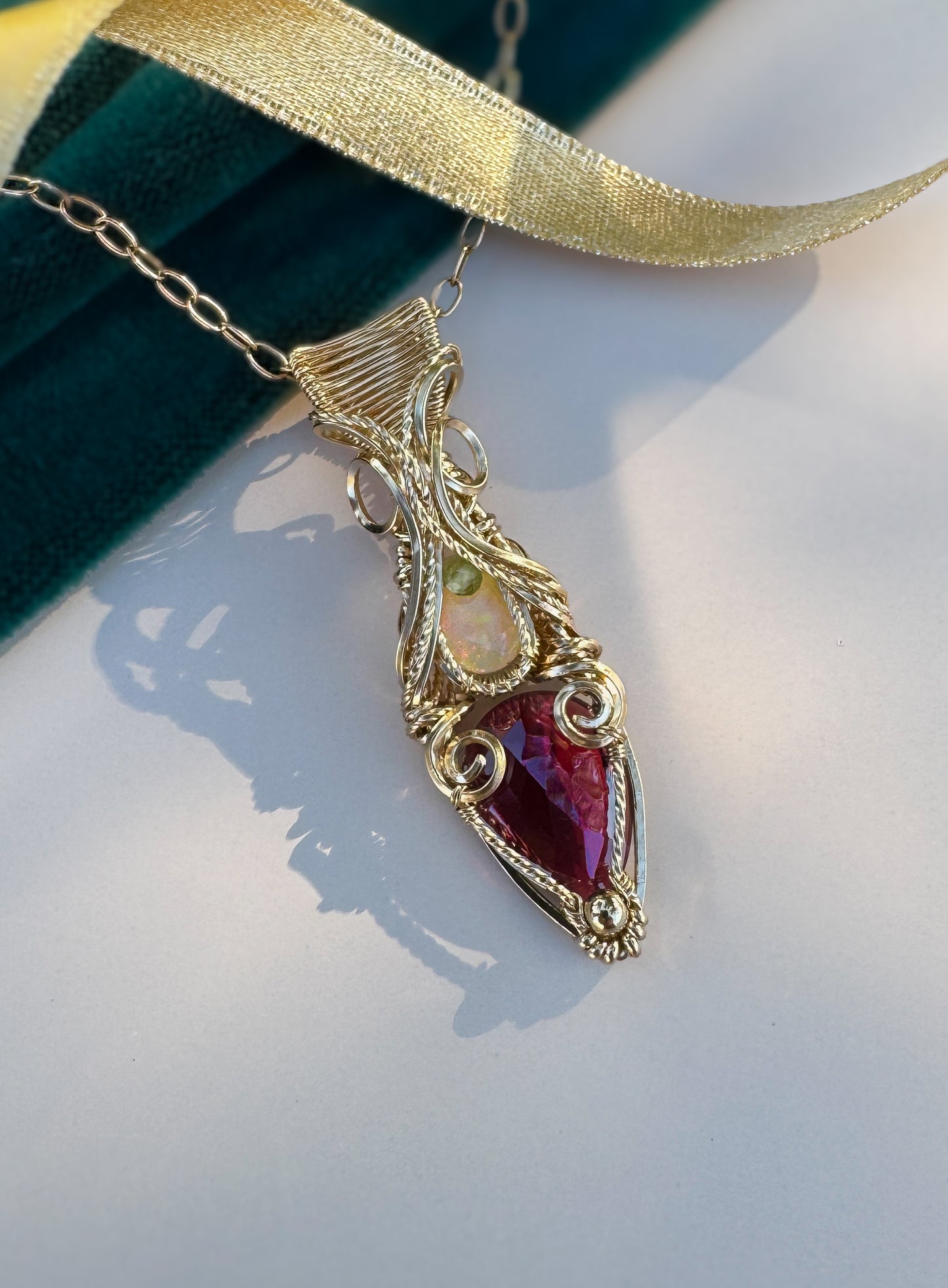 Faceted Garnet, Opal & Peridot 14k Gold Filled Necklace