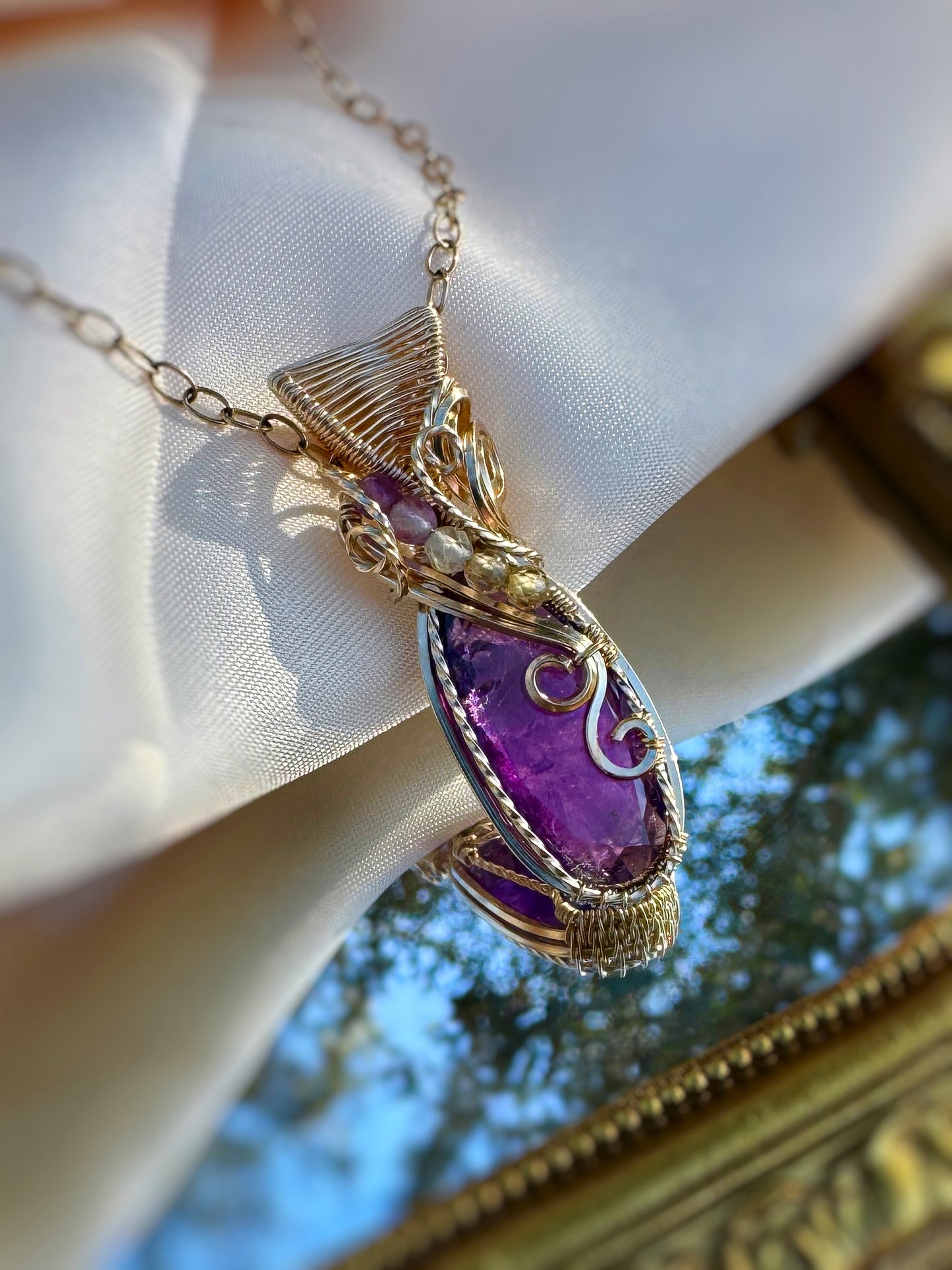 Faceted African Amethyst, Natural Zircon & Fluorite 14k Gold Filled Necklace