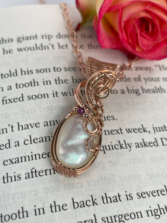 Mother of Pearl & Fluorite Necklace in 14k Rose Gold Filled