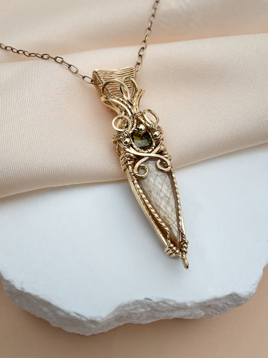 Golden Sapphire & Green Tourmaline (from Nigeria) 14k Gold Filled Necklace