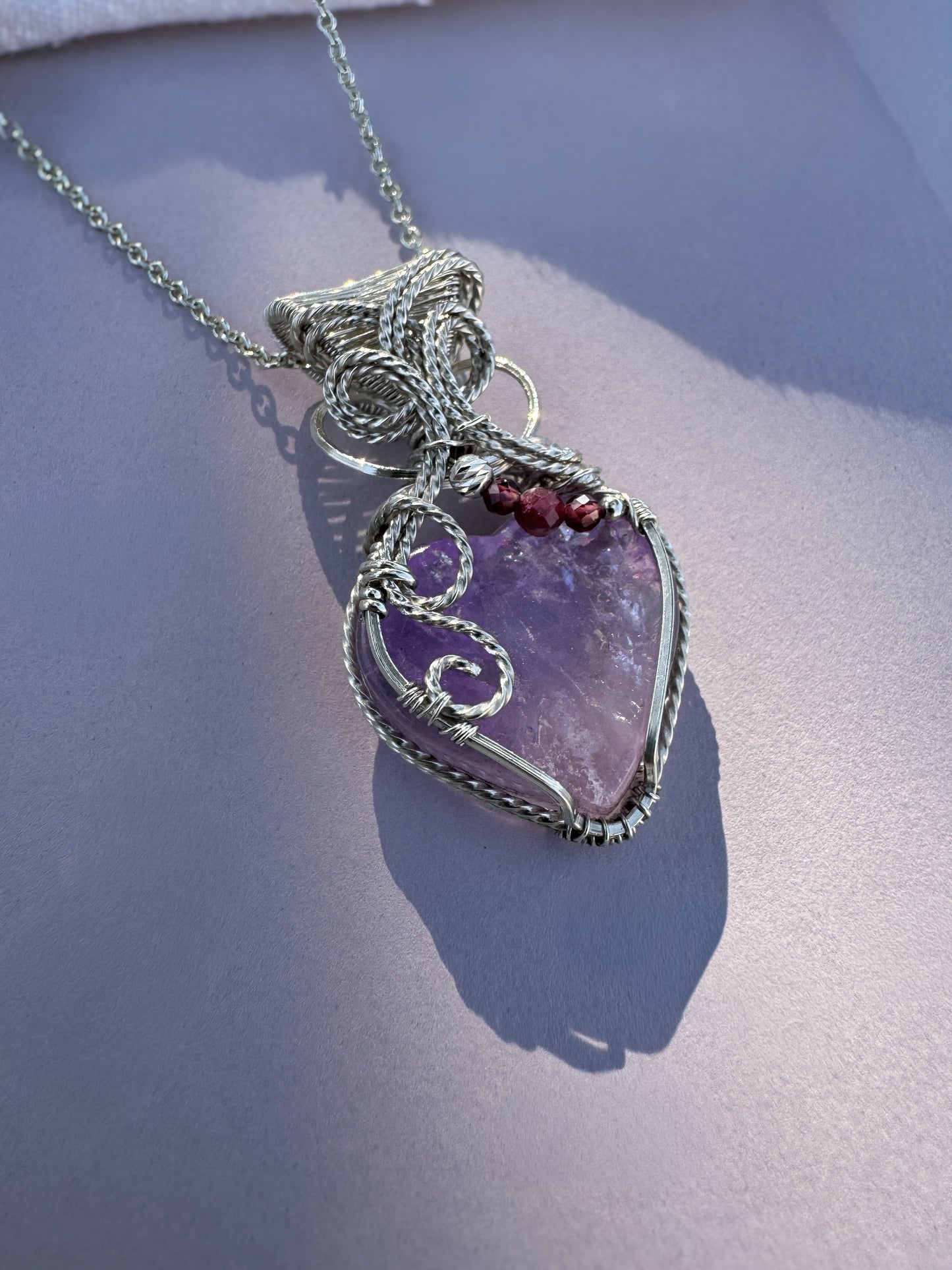 Amethyst Heart, Rubellite & Garnet 0.925 Sterling Silver Necklace
