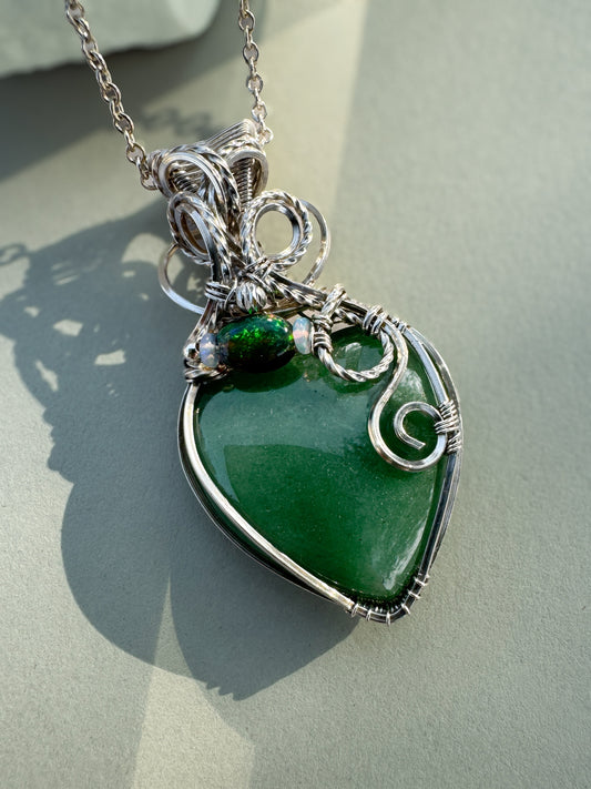 Green Aventurine & Ethiopian Opal 0.925 Sterling Silver Necklace
