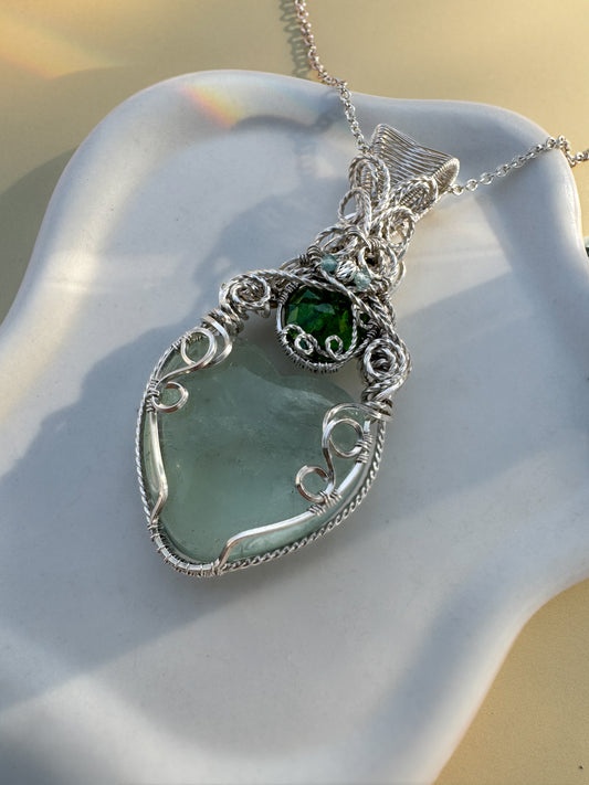 Fluorite, Chrome Diopside & Green Apatite Argentium Silver Statement Necklace