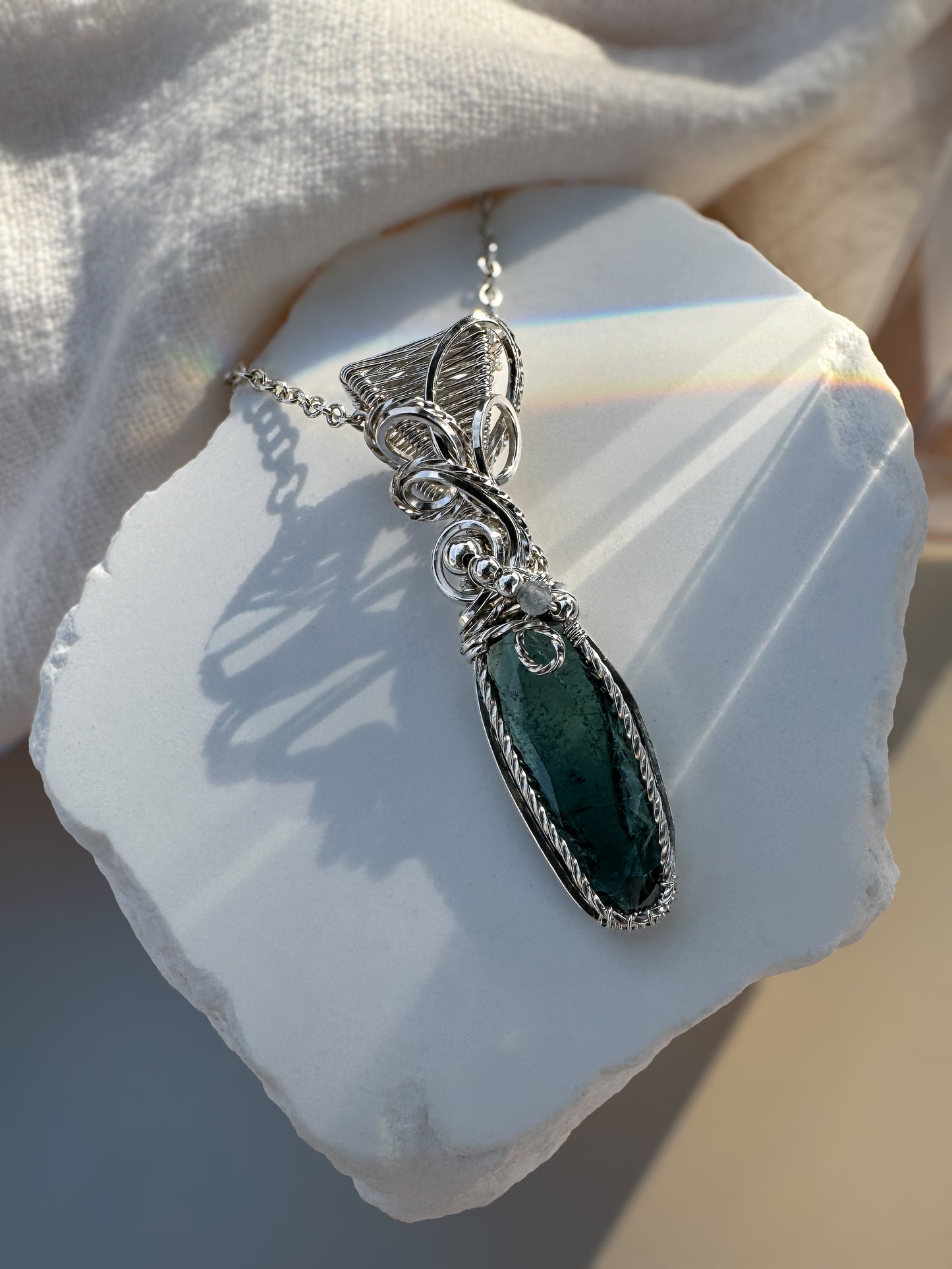 Blue/Green Tourmaline ( From Nigeria) & Aquamarine 0.925 Sterling Silver Necklace