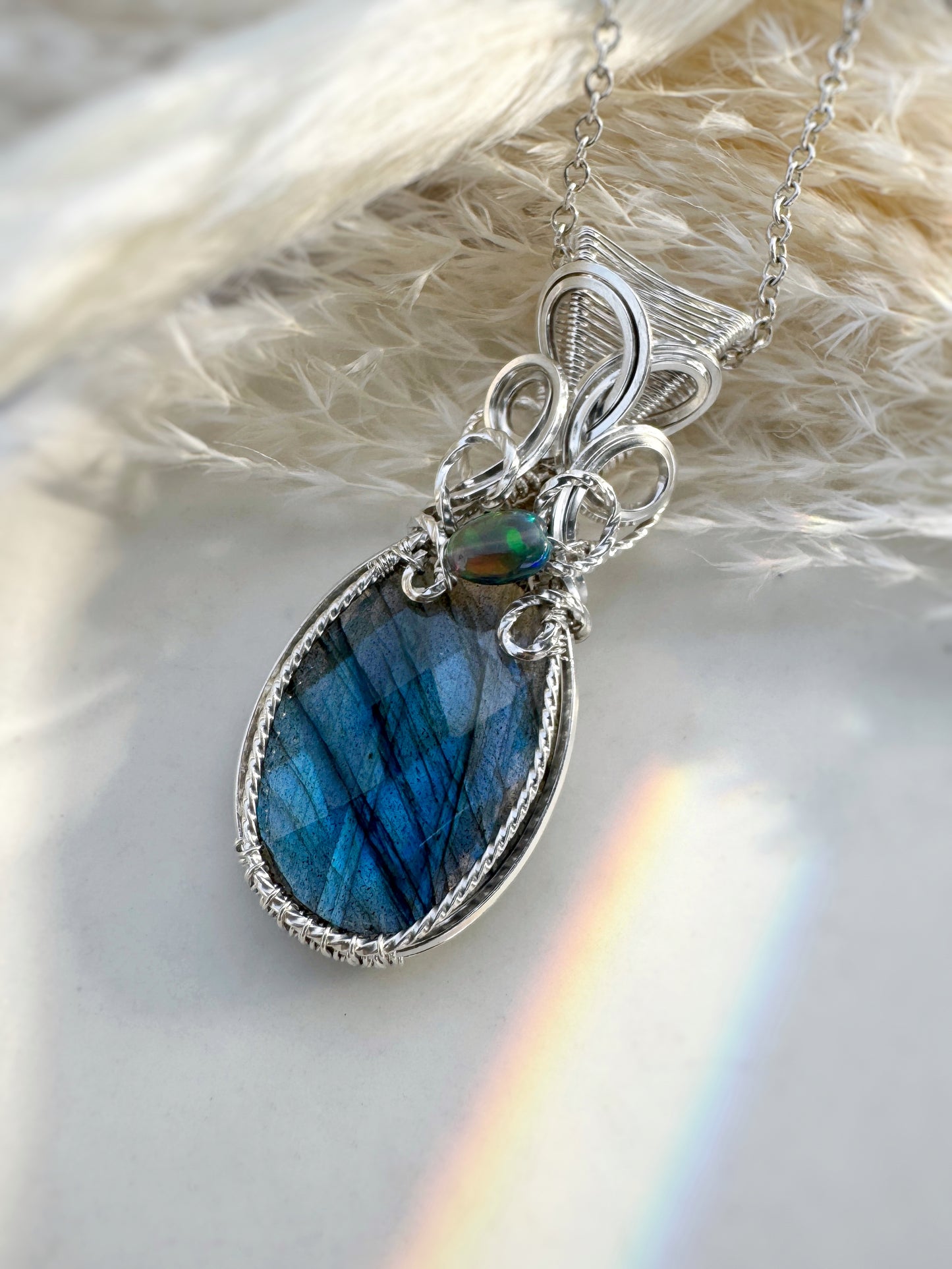 Faceted Labradorite & Ethiopian Opal 0.925 Sterling Silver Necklace