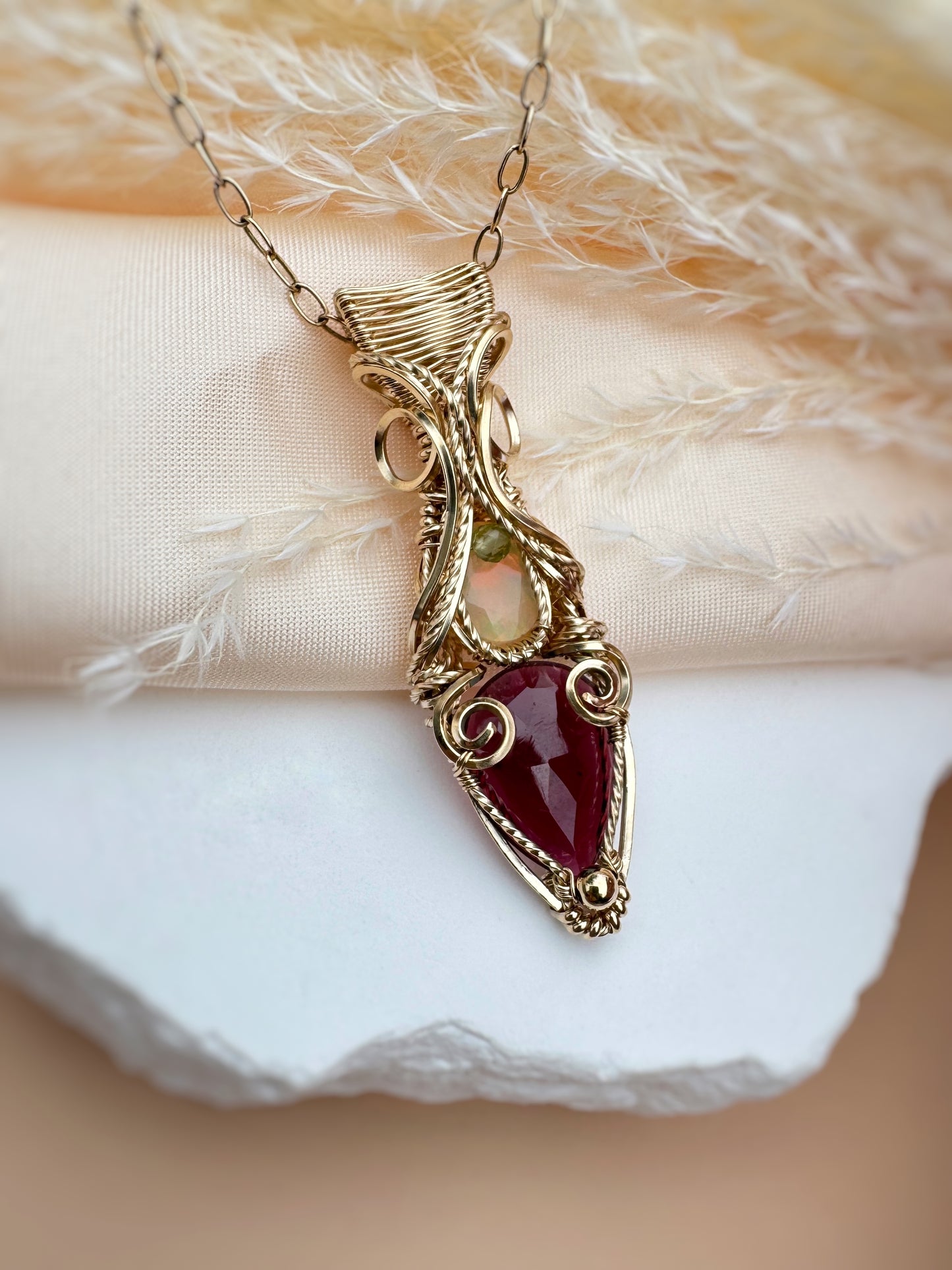 Faceted Garnet, Opal & Peridot 14k Gold Filled Necklace