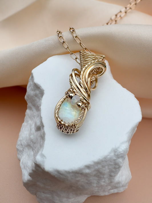 Dainty Faceted Moonstone & Ethiopian Opal 14k Gold Filled Necklace