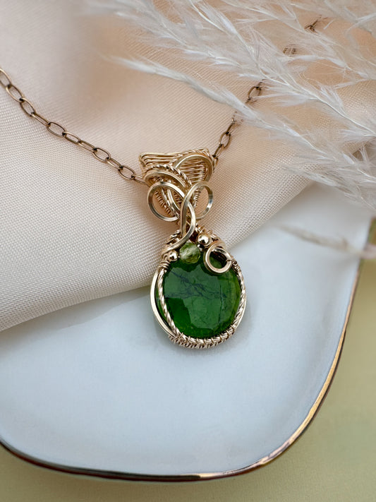 Dainty Chrome Diopside & Peridot 14k Gold Filled Necklace