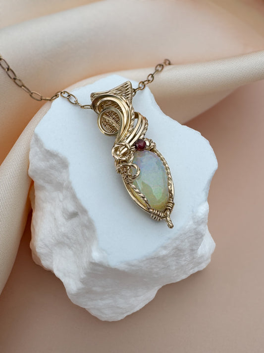 Dainty Ethiopian Opal & Garnet 14k Gold Filled Necklace