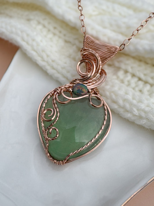 Fluorite Heart & Ethiopian Opal 14k Rose Gold Filled Necklace
