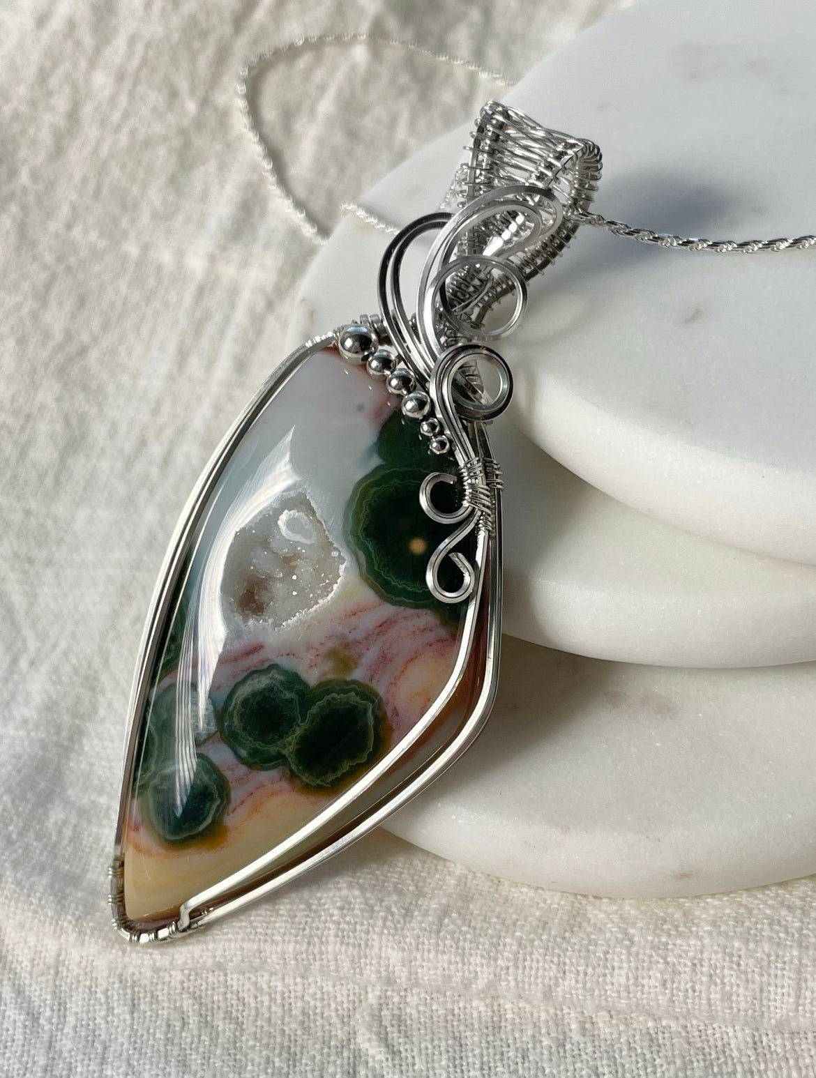 Rare Old Stock Ocean Jasper Necklace in Argentium Silver