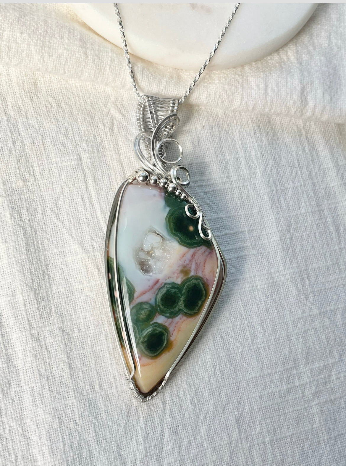 Rare Old Stock Ocean Jasper Necklace in Argentium Silver