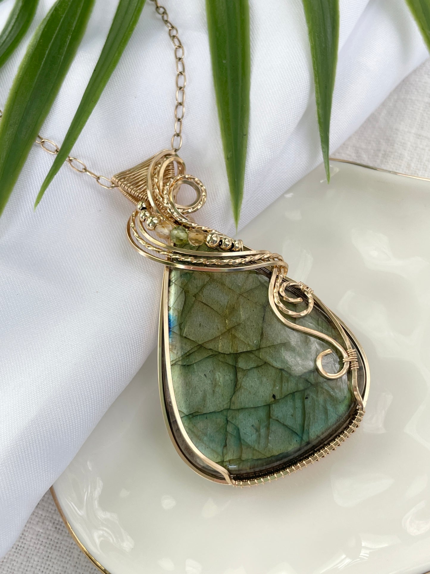 Flashy Labradorite, Peridot & Citrine Necklace in 14k Gold Filled