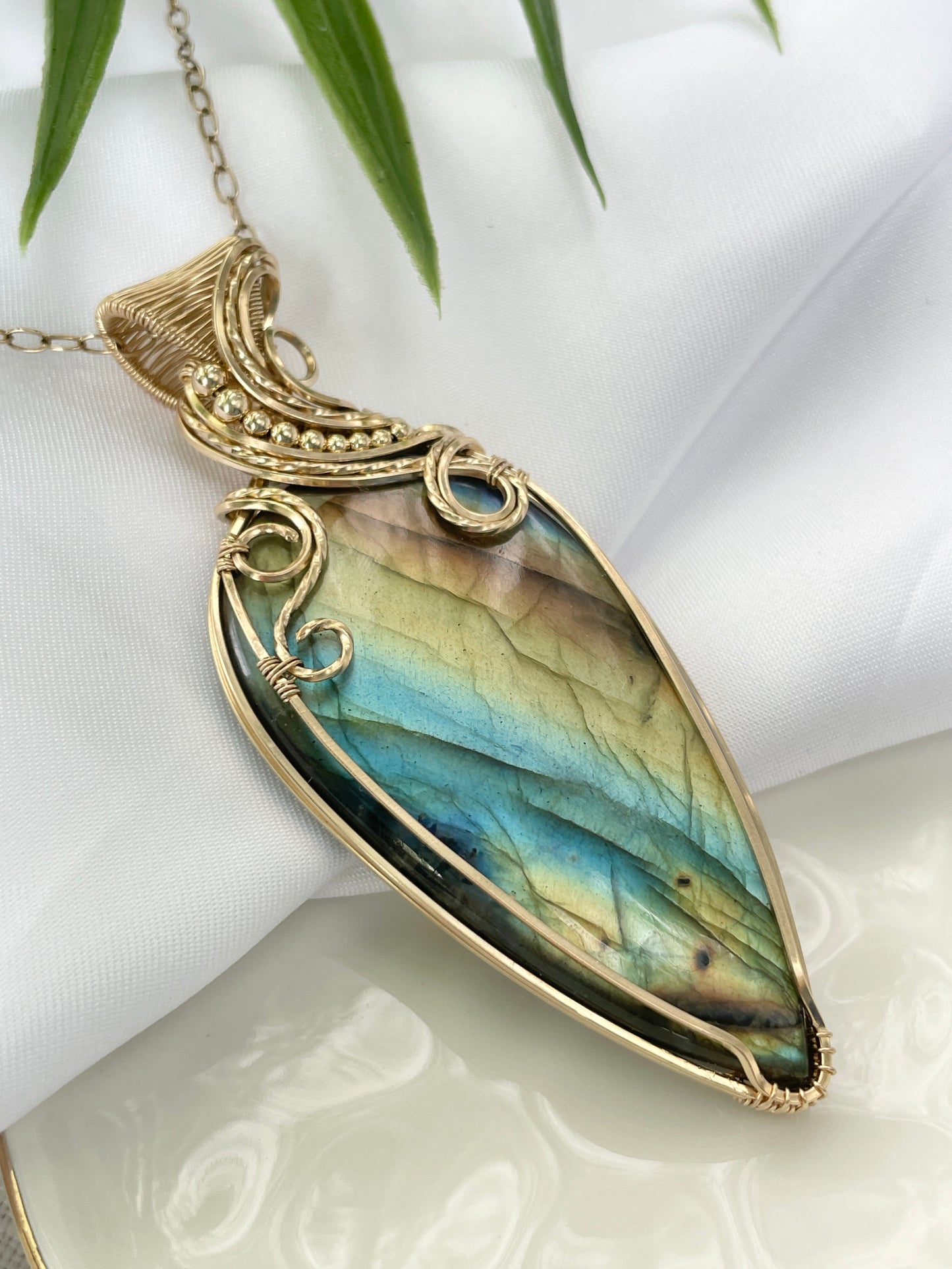 Multi-colored Labradorite Statement Piece Necklace in 14k Gold Filled