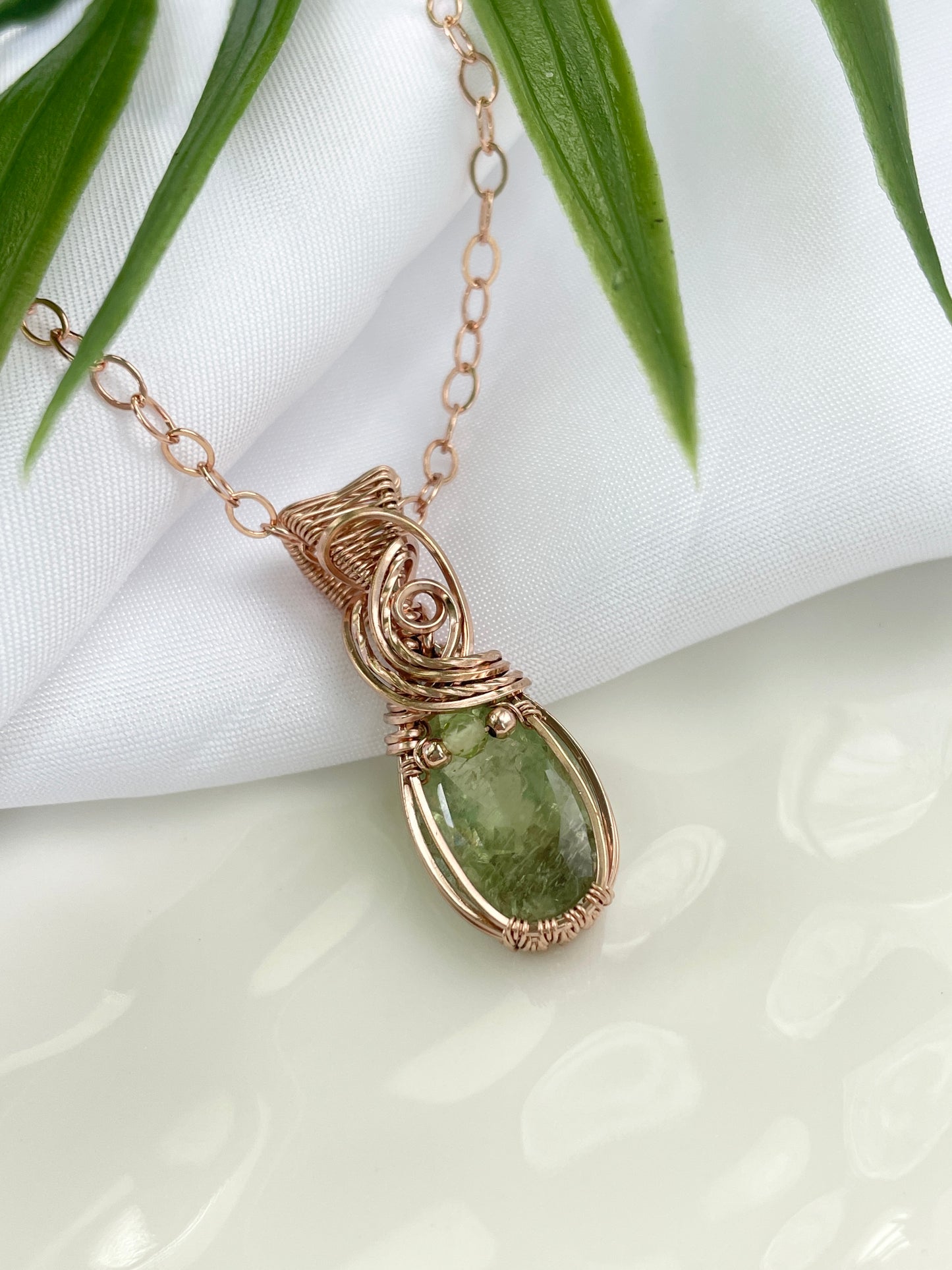 Green Beryl & Peridot Necklace in 14k Rose Gold Filled