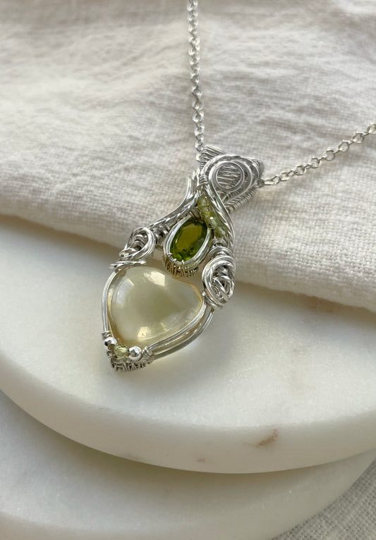 Natural Citrine Heart, Peridot Necklace in 0.925 Sterling Silver