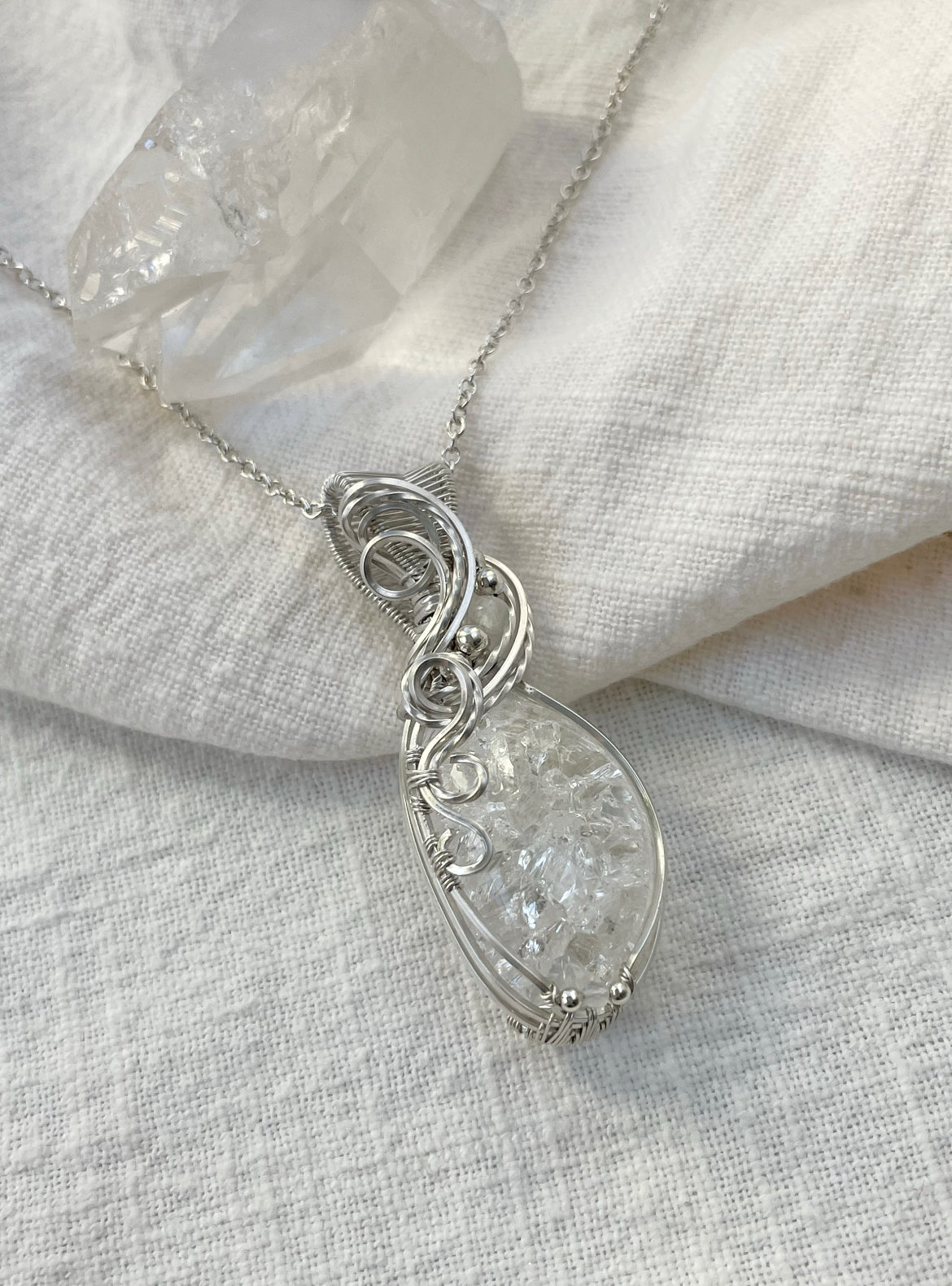 Crackle Quartz, Moonstone Necklace in Argentium Silver