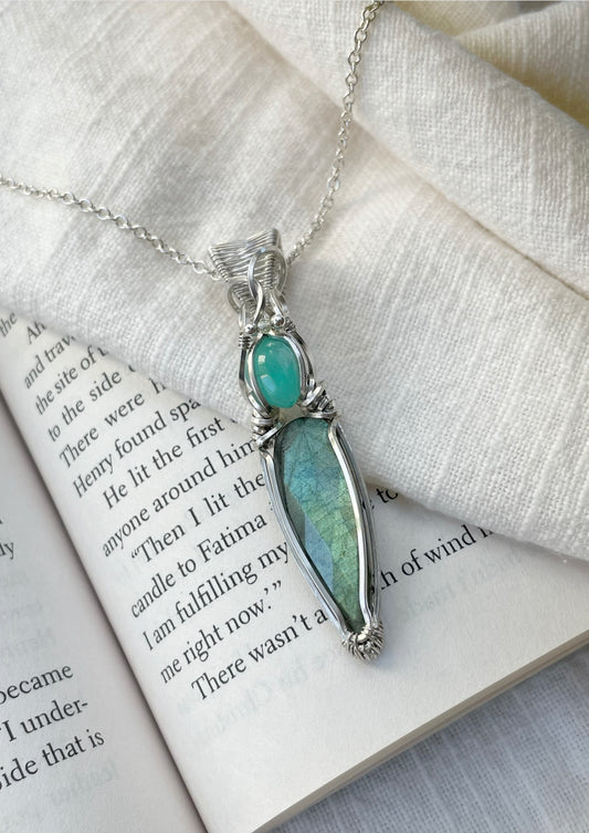 Faceted Labradorite, Amazonite, Fluorite Necklace in 0.925 Sterling Silver