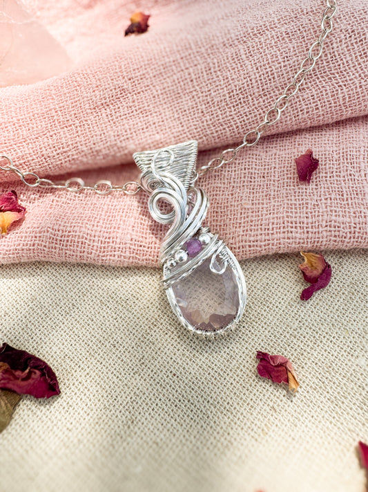 Faceted Rose Quartz & Purple Mica Necklace
