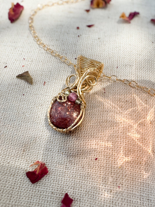 Strawberry Quartz, Peridot & Pink Tourmaline Necklace