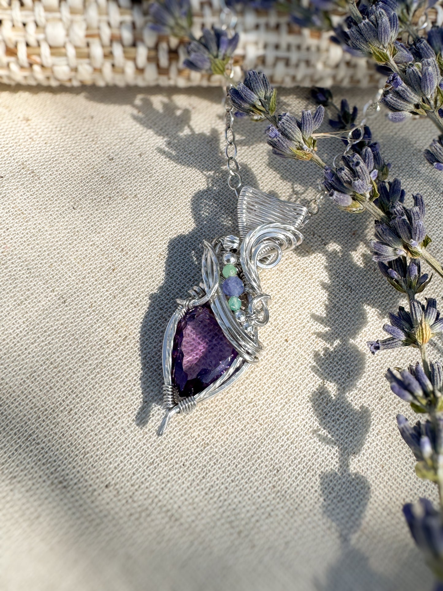 Faceted Amethyst, Chrysoprase & Tanzanite Necklace