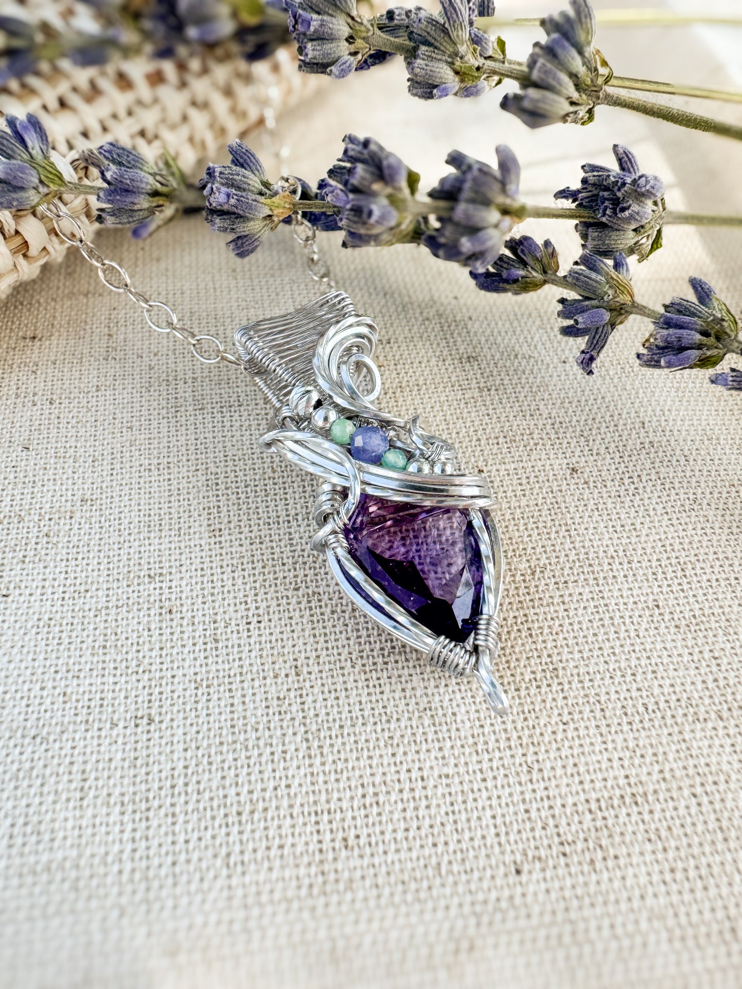 Faceted Amethyst, Chrysoprase & Tanzanite Necklace