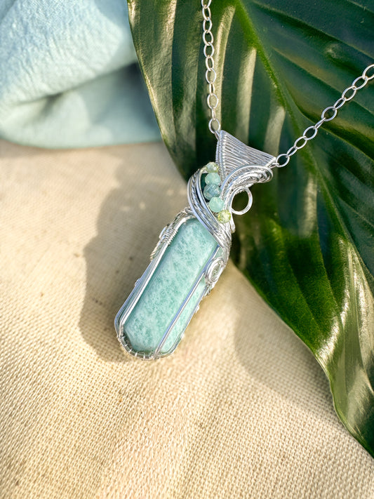 Amazonite Double Terminated Point, Peridot, Aqua Apatite & Chrysoprase Necklace