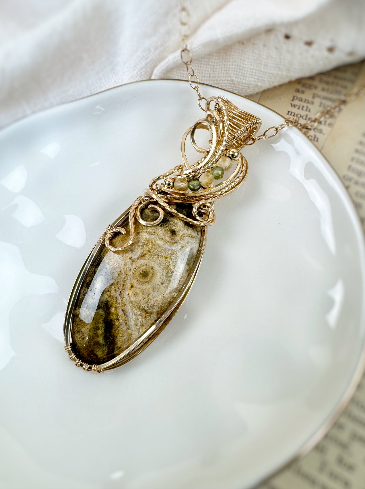 Ocean Jasper, Citrine & Peridot Necklace in 14k Gold Filled