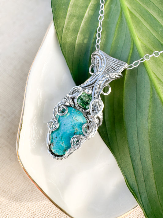 #8 Nevada Turquoise & Green Tourmaline (Nigeria) Necklace