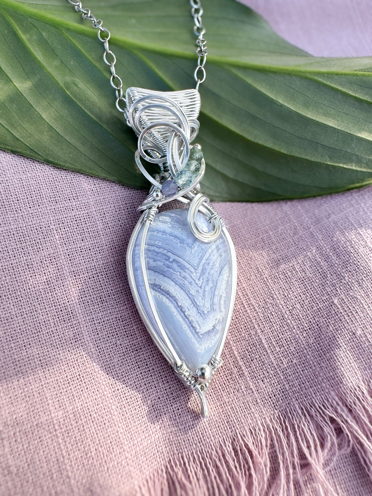 Blue Lace Agate, Tanzanite, Aquamarine, Aqua Kyanite & Fluorite Necklace