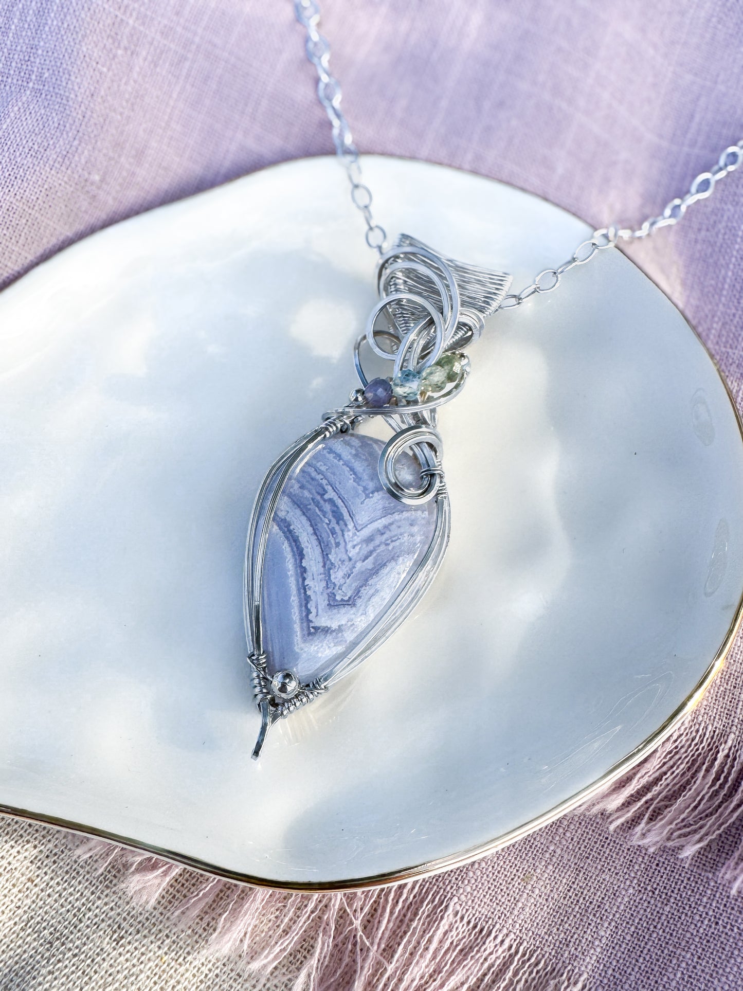 Blue Lace Agate, Tanzanite, Aquamarine, Aqua Kyanite & Fluorite Necklace