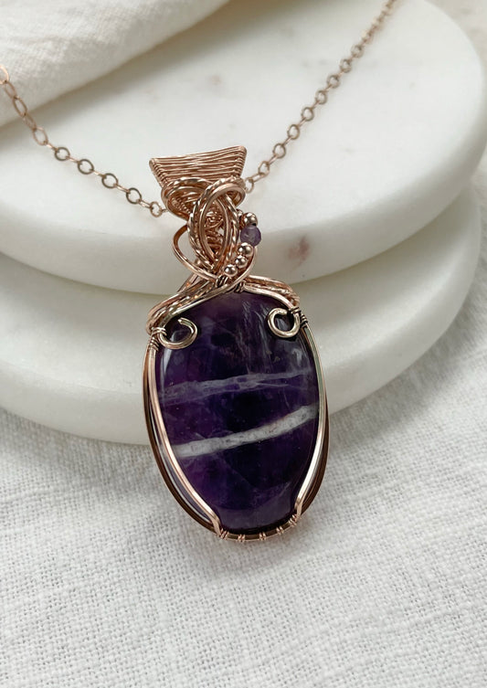 Chevron Amethyst Necklace in 14k Rose Gold Filled