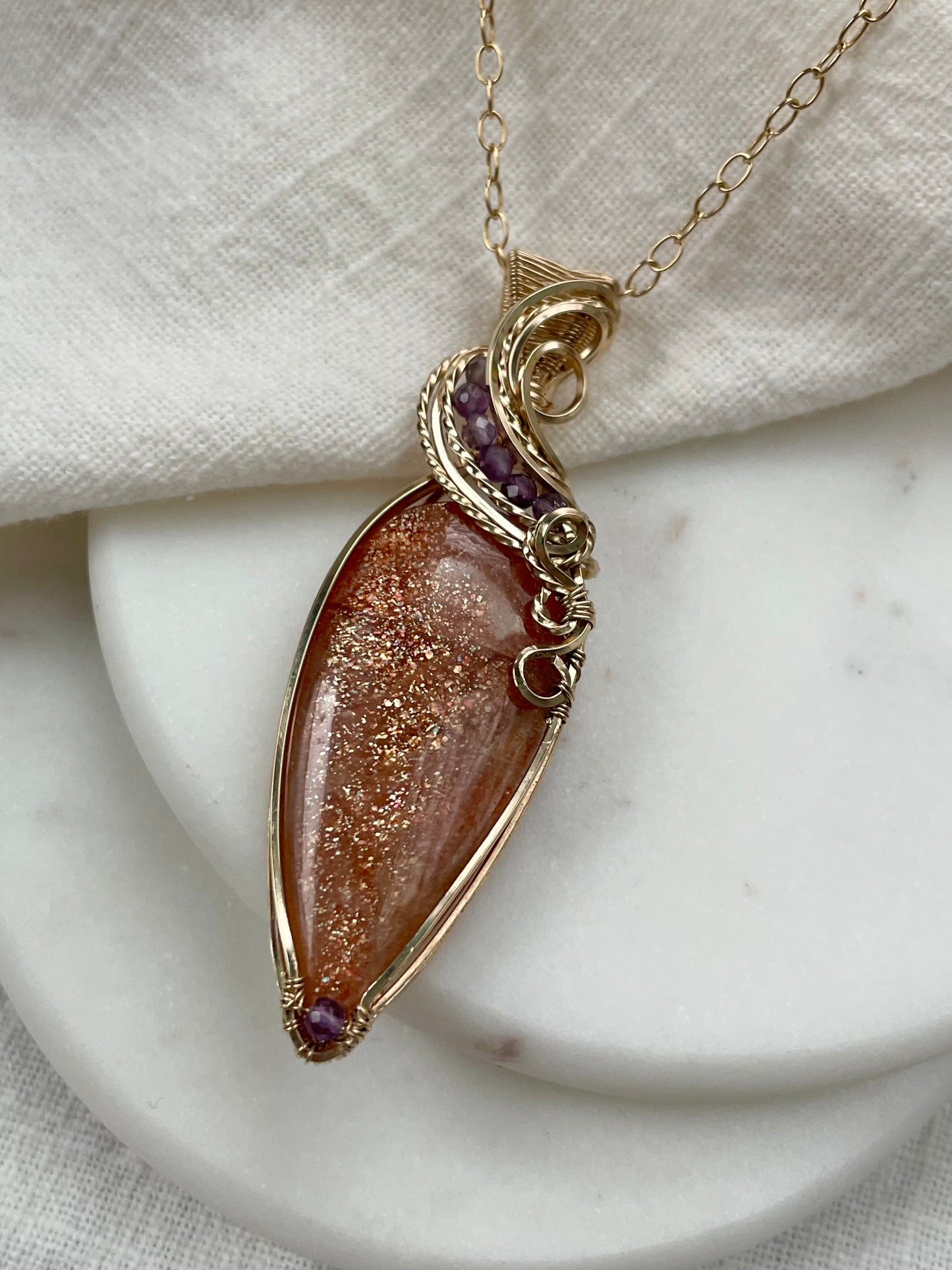 Sunstone, Amethyst Necklace in 14k Gold Filled