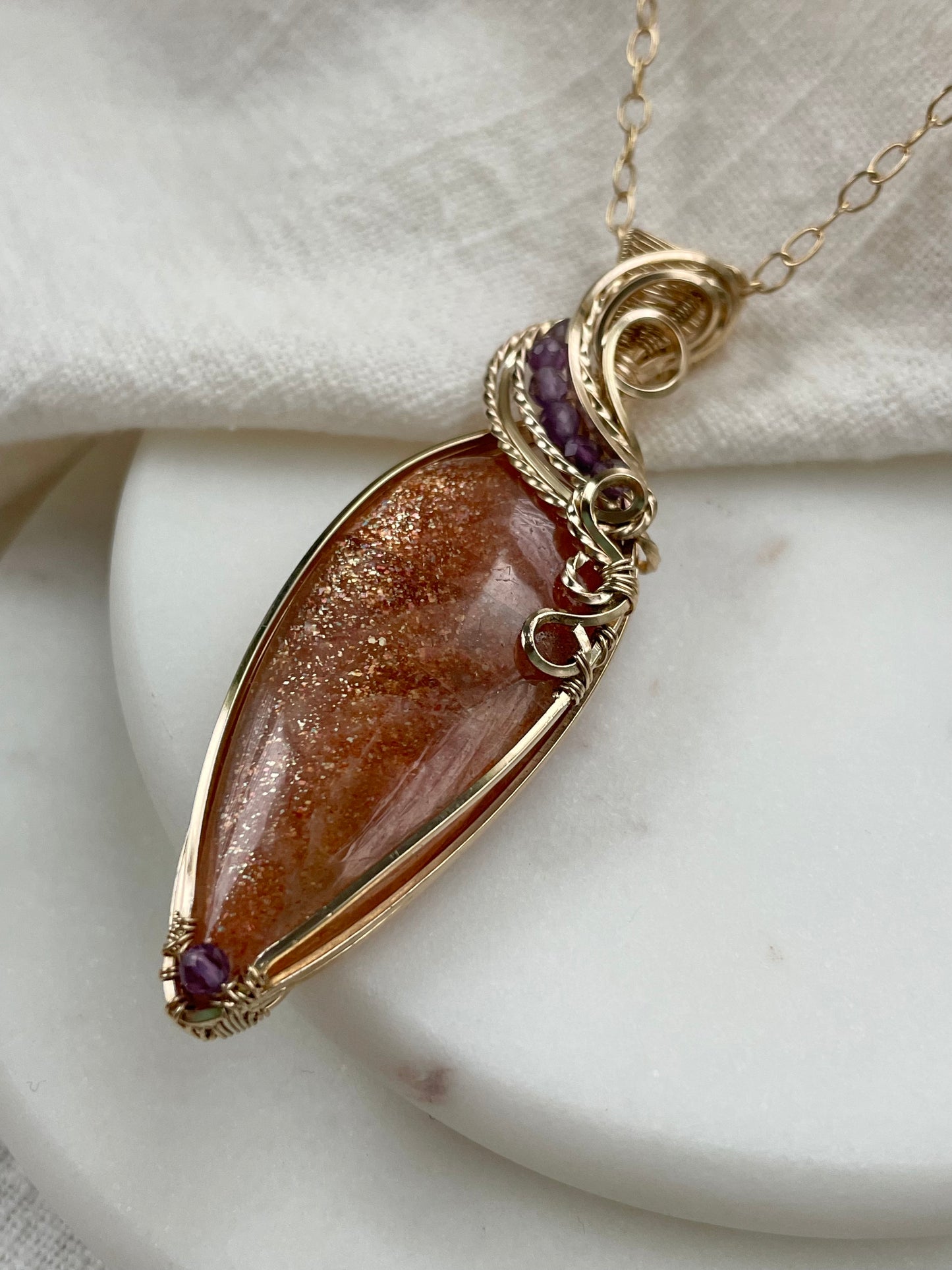 Sunstone, Amethyst Necklace in 14k Gold Filled