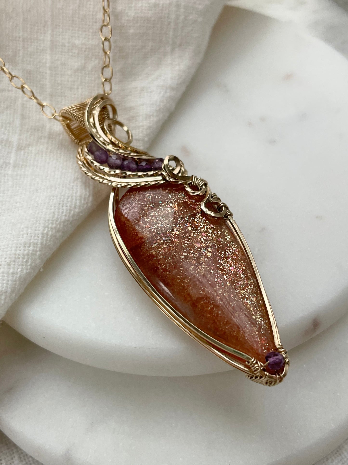 Sunstone, Amethyst Necklace in 14k Gold Filled