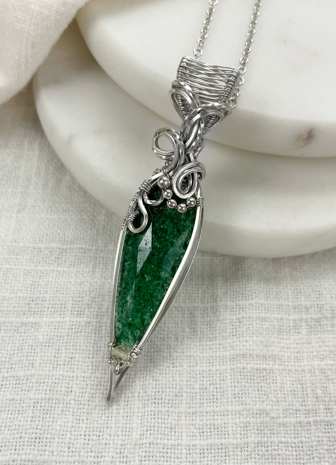 Faceted Green Aventurine Necklace in Argentium Silver