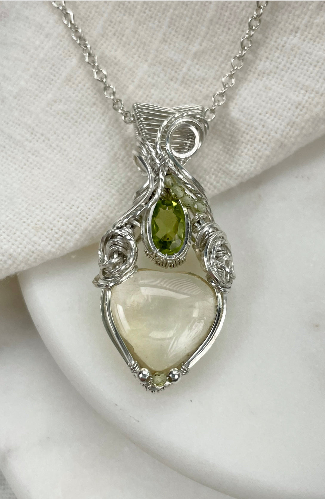 Natural Citrine Heart, Peridot Necklace in 0.925 Sterling Silver