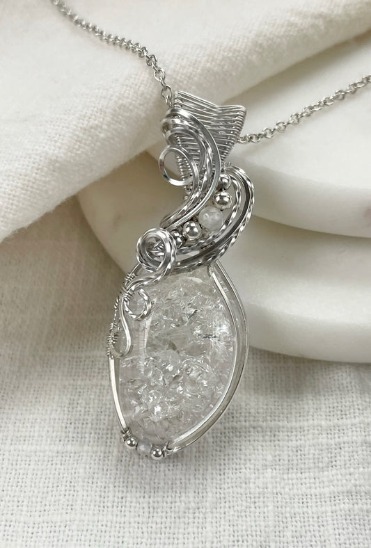 Crackle Quartz, Moonstone Necklace in Argentium Silver