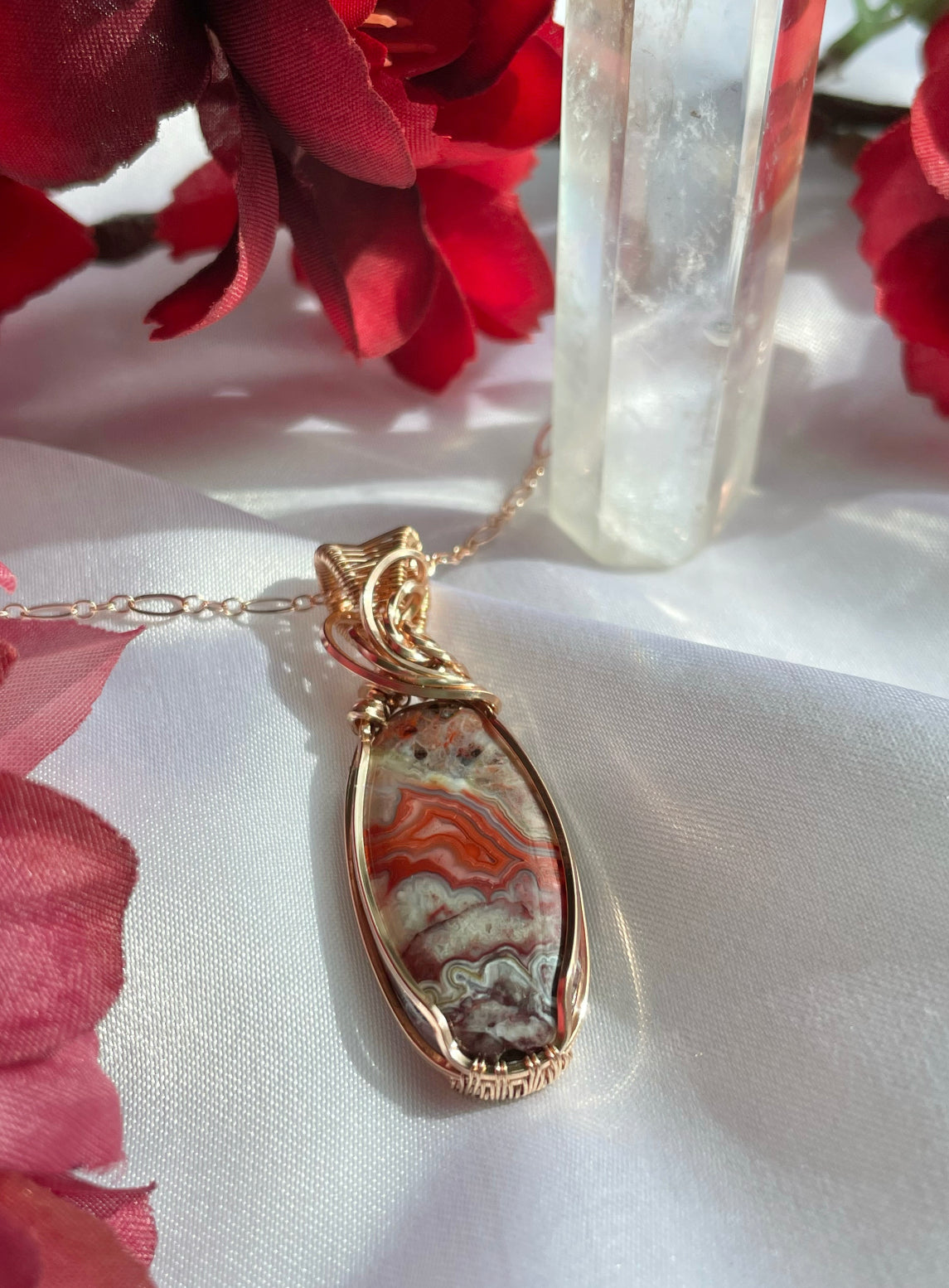 Laguna Agate wrapped in 14k rose gold filled