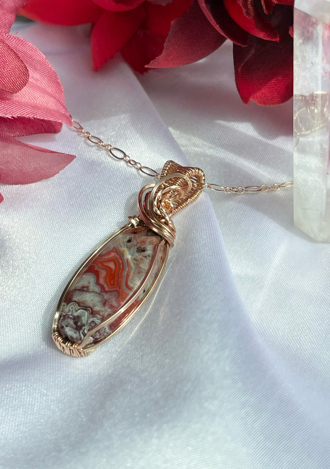 Laguna Agate wrapped in 14k rose gold filled