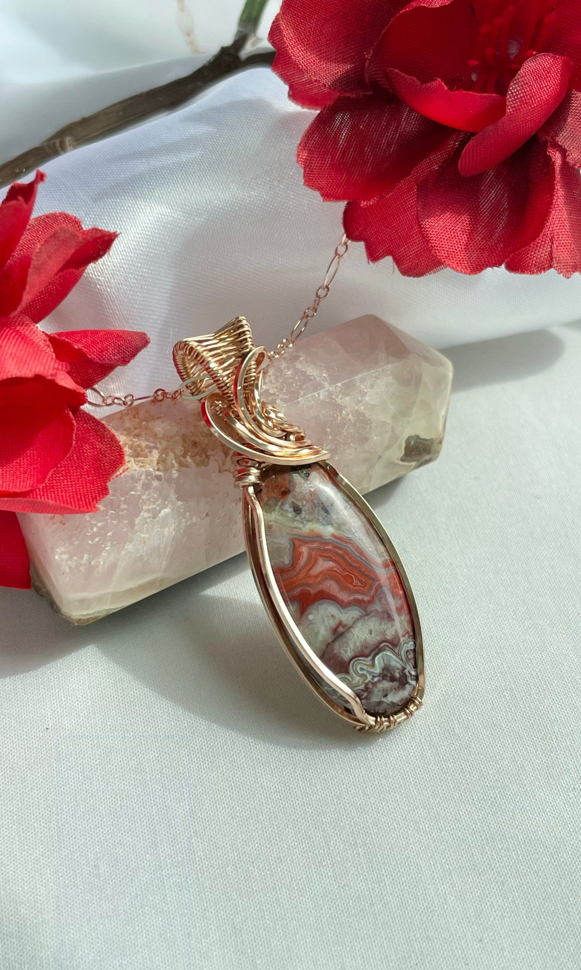 Laguna Agate wrapped in 14k rose gold filled