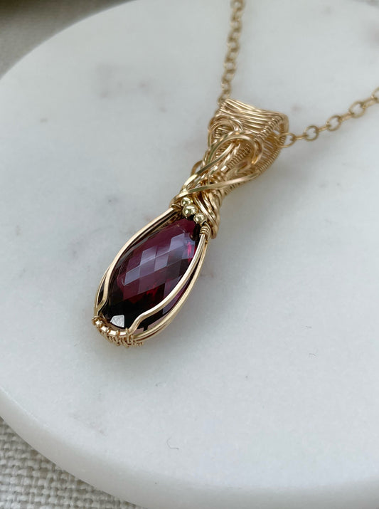 Faceted Rhodolite Garnet Necklace in 14k Gold Filled