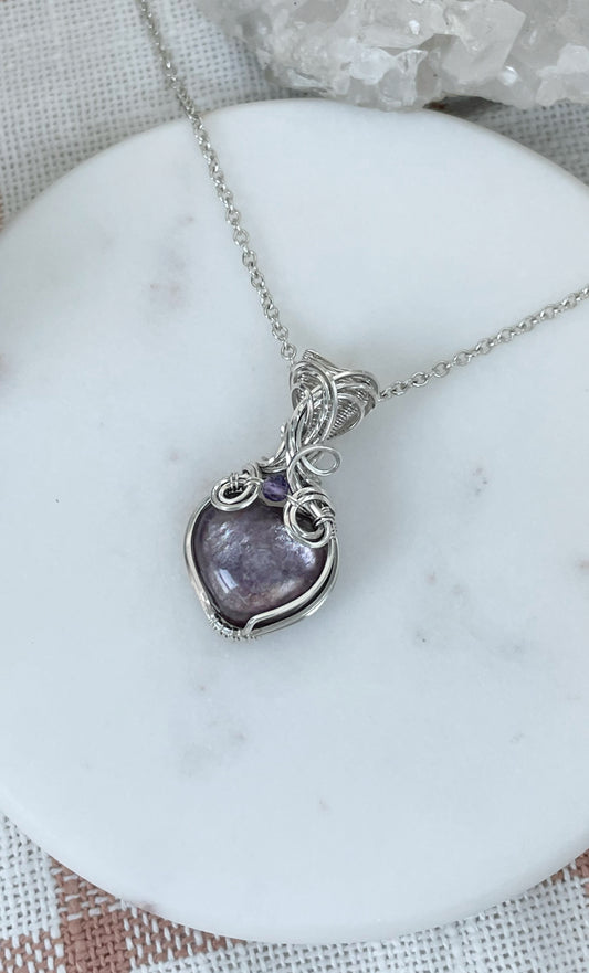 Lepidolite & Amethyst Necklace in 0.925 Sterling Silver