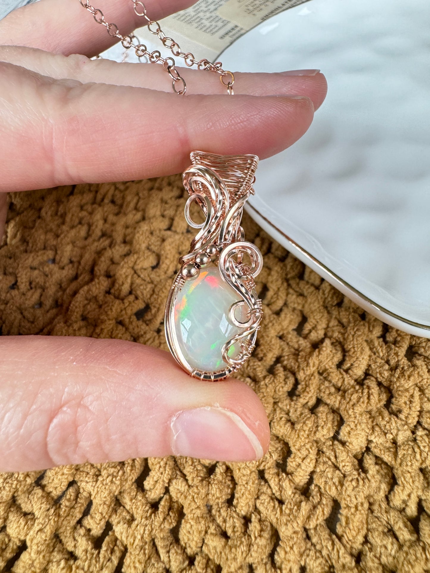 6.92 ct Ethiopian Opal Necklace in 14k Rose Gold Filled